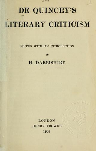 De Quincey's literary criticism