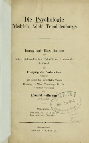 Die Psychologie Friedrich Adolf Trendelenburgs