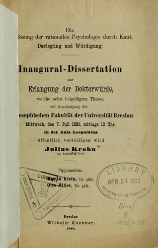 Die Auflösung der rationalen Psychologie durch Kant