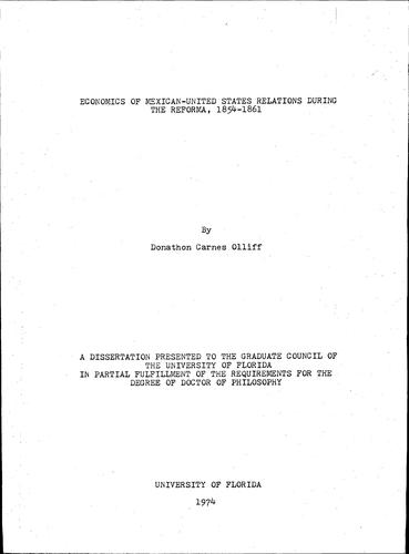 Economics of Mexican-United States relations during the reforma, 1854-1861