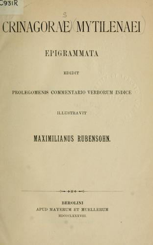 Crinagorae Mytilenaei vita et epigrammata