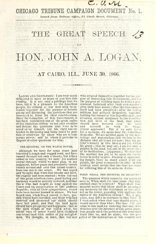 The great speech of Hon. John A. Logan at Cairo, Ill., June 30, 1866