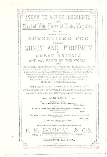 Index register to next of kin, heirs at law and cases of unclaimed money advertisements in Great Britain, the Colonies, India, America, France, Germany, Ireland, and all parts of the world