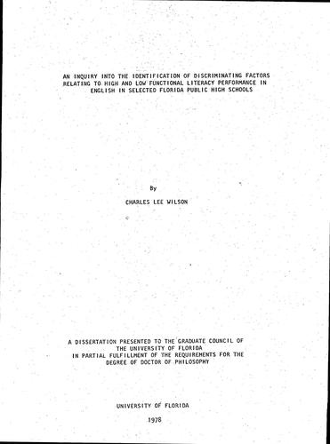 An inquiry into the identification of discriminating factors relating to high and low functional literacy performance