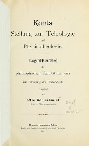 Kants Stellung zur Teleologie und Physicotheologie