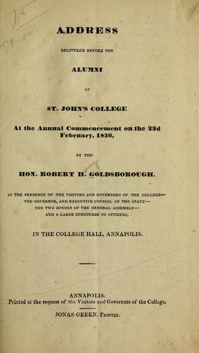 Address delivered before the alumni of St. John's college at the annual commencement on the 22d February, 1836