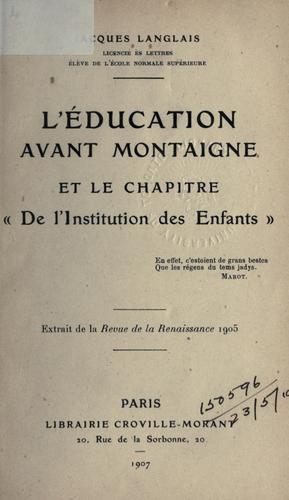 L'éducation avant Montaigne