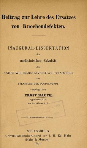 Beitrag zur Lehre des ersatzes von Knochendefekten