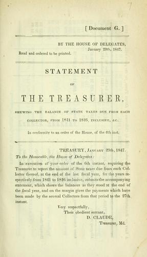 Statement of the treasurer, shewing the balance of state taxes due from each collector, from 1841 to 1846, inclusive, &c
