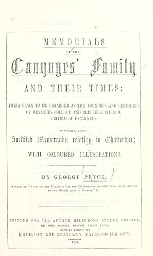 Memorials of the Canynges' family and their times