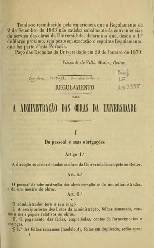 Regulamento para a administração das obras da Universidade