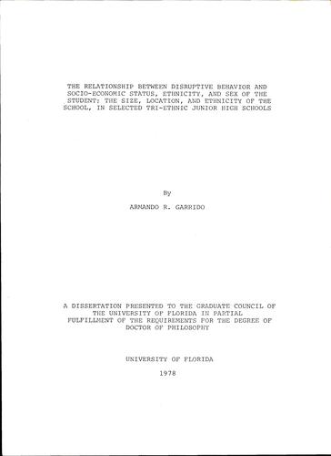 The relationship between disruptive behavior and socio-economic status, ethnicity, and sex of the student