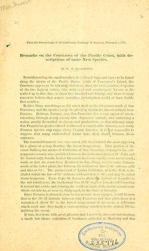 Remarks on the crustacea of the Pacific coast
