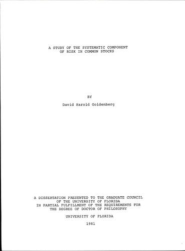 A study of the systematic component of risk in common stocks