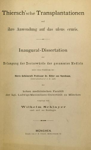 Thiersch'sche Transplantationen und ihre Anwendung auf das Ulcus cruris