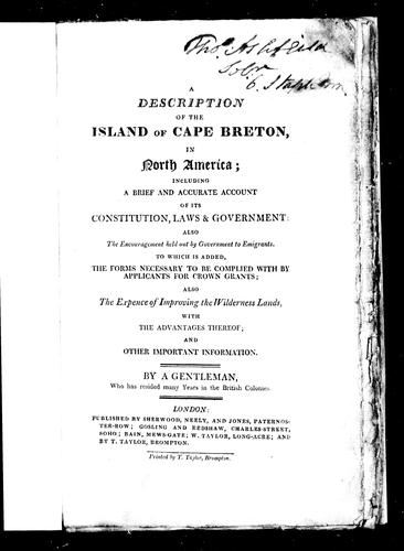 A description of the island of Cape Breton, in North America