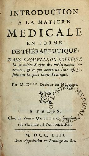 Introduction a la matiere medicale en forme de thérapeutique