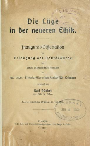 Die Lüge in der neueren Ethik