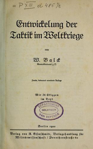 Entwickelung der Taktik im Weltkriege