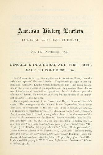 Lincoln's inaugural and first message to Congress, 1861