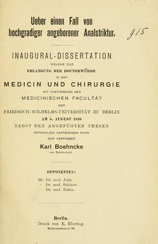 Ueber einen Fall von hochgradiger angeborener Analstriktur