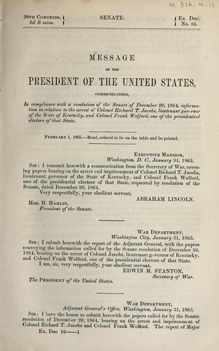 Message of the President of the United States