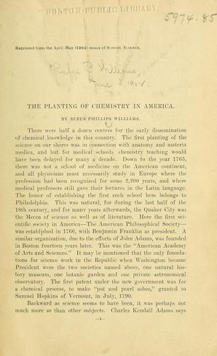 The planting of chemistry in America