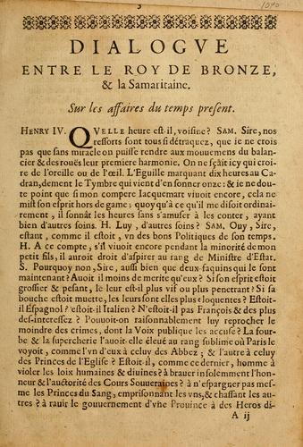 Dialogve entre le Roy de bronze et la Samaritaine