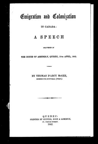 Emigration and Colonization in Canada