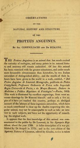 Observations on the natural history and structure of the Proteus anguinus