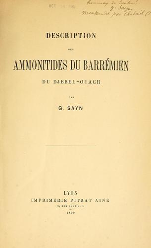 Description des ammonitides du Barrémien du Djebel-Ouach