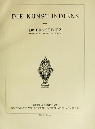 Die Kunst Indiens, von dr. Ernst Diez