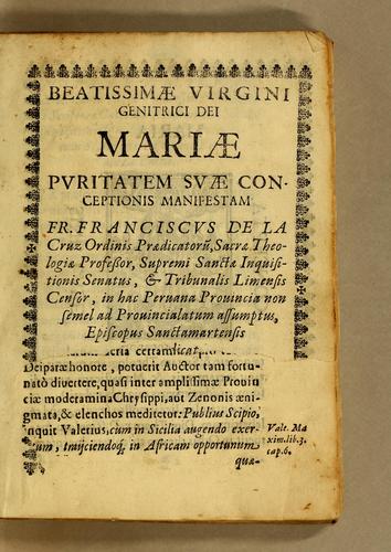 Beatissimae Virgini genitrici Dei Mariae puritatem suae conceptionis