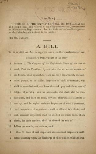A bill to be entitled An act to suppress abuses in the Quartermaster and Commissary department of the army