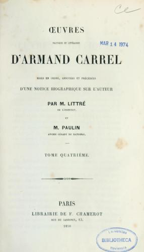 Oeuvres politiques et littéraires d'Armand Carrel