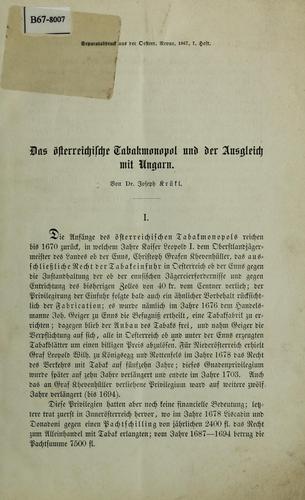 Das osterreichische Tabakmonopol und der Ausgleich mit Ungarn