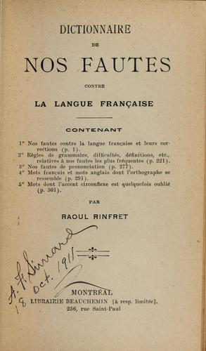Dictionnaire de nos fautes contre la langue française