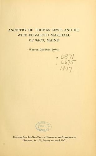 Ancestry of Thomas Lewis and his wife