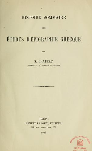 Histoire sommaire des études d'épigraphie grecque