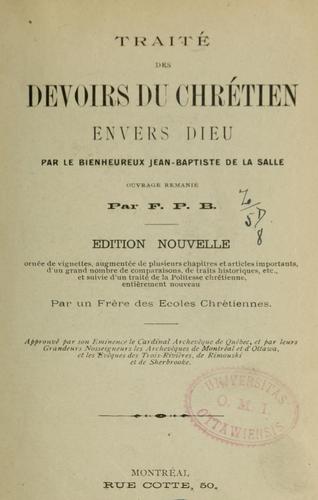 Traité des devoirs de chrétien envers Dieu