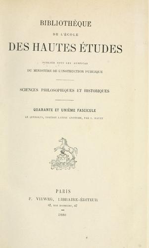 Le Querolus, comédie latine anonyme