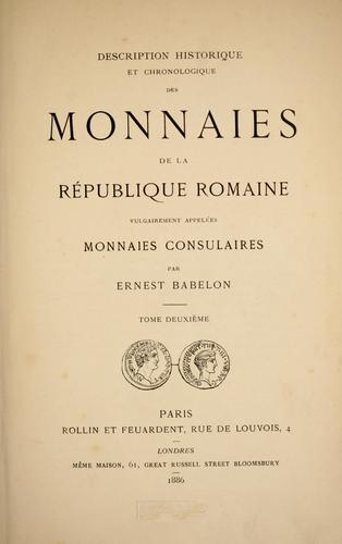 Description historique et chronologique des monnaies de la République romaine