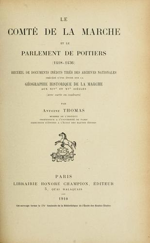 Le comté de la Marche et le Parlement de Poitiers (1418-1436) ...