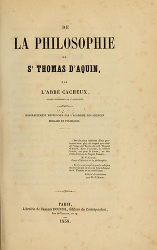 De la philosophie de St. Thomas d'Aquin