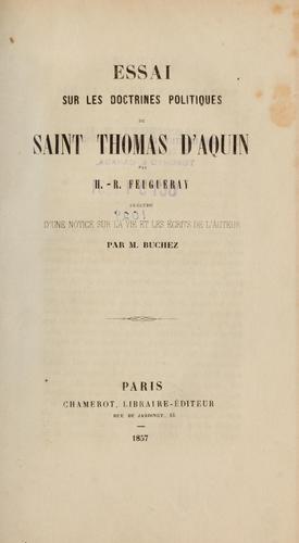 Essai sur les doctrines politiques de saint Thomas d'Aquin