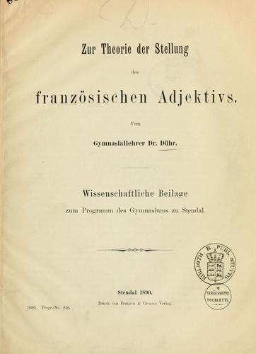 Zur Theorie der Stellung des französischen Adjektivs