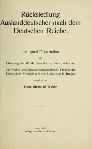 Rücksiedlung Auslanddeutscher nach dem Deutschen Reiche