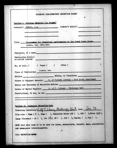 [Programmes for theatrical performances at the Grand Opera House and the London Opera House, London, Ont., 1897-1902