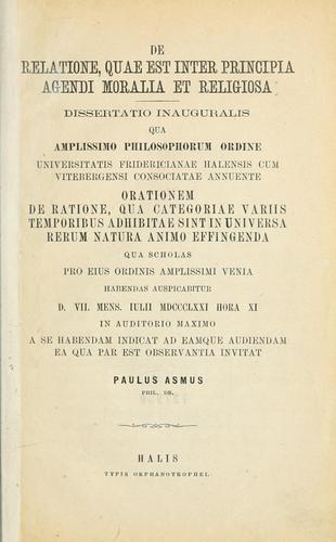 De relatione, quae est inter principia agendi moralia et religiosa