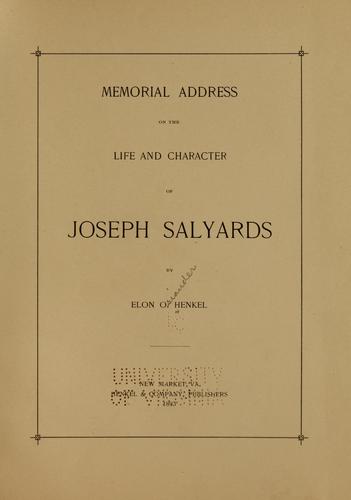 Memorial address on the life and character of Joseph Salyards